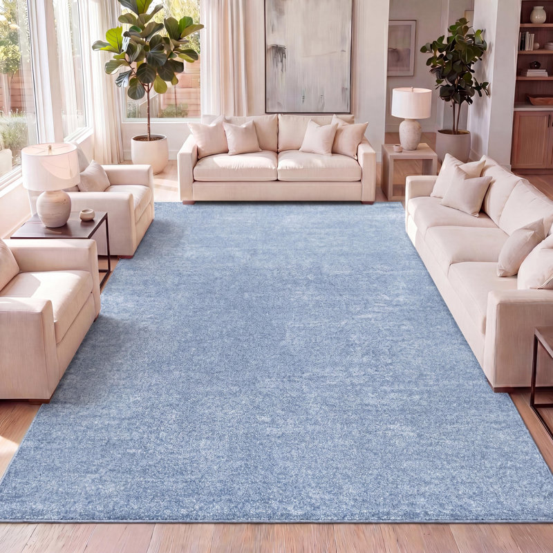 Latitude Run® Asam Solid Low-Pile Classic Blue Rug & Reviews | Wayfair